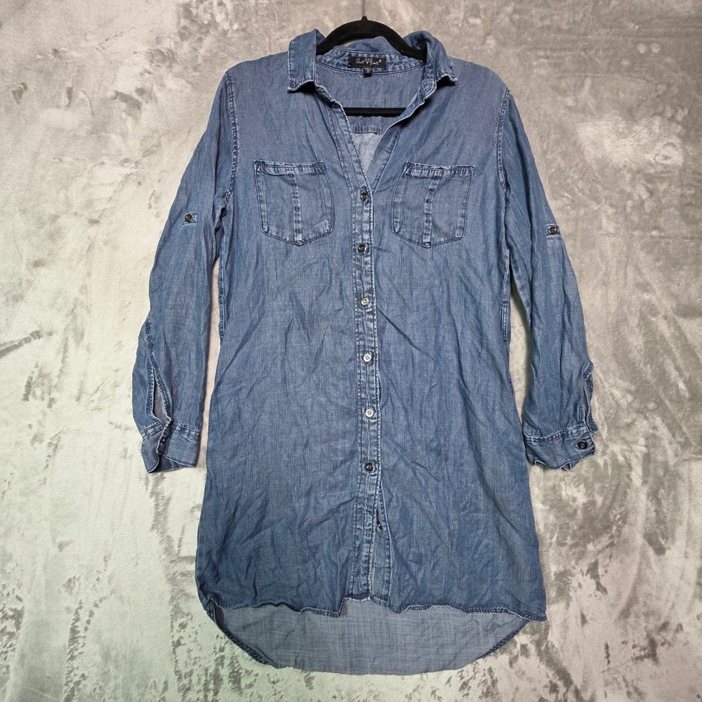 Velvet Heart Womens Blue Tencel Chambray Button Down Shirt Dress GLW-5935 Size S